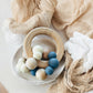Blue + White Round  Silicone and Birch Wood Teether