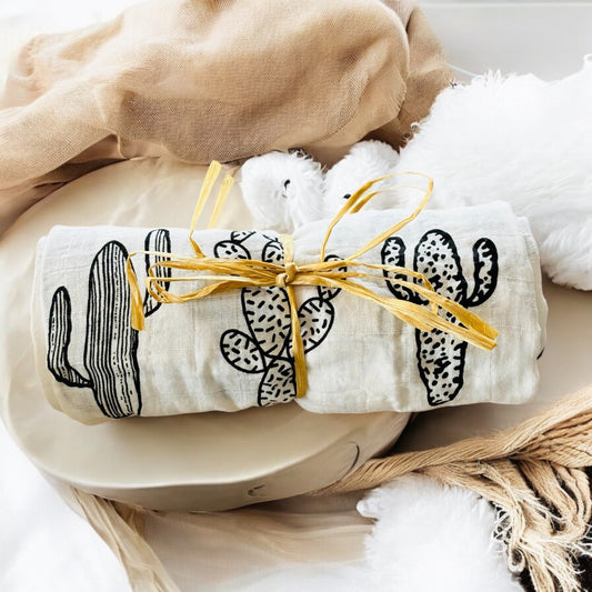 Black + White Cactus Muslin Wrap