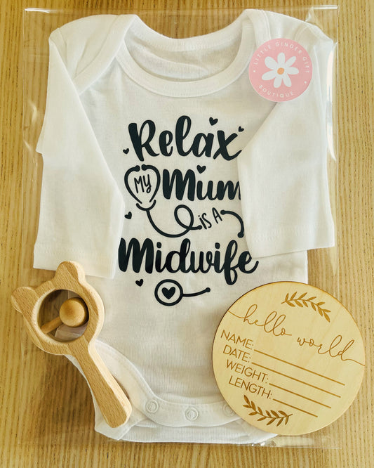 Relax My Mum is a Midwife -Personalised Newborn Onesie