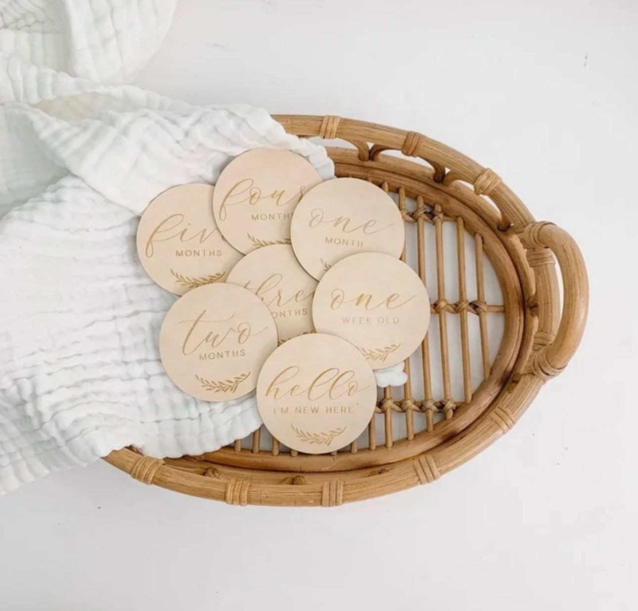 Olive Wreath Newborn Monthly Milestone Discs- Wood