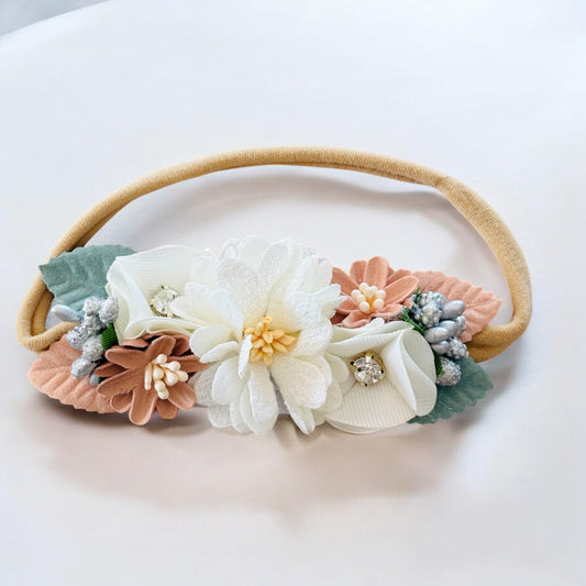 Handmade Floral Newborn Head Band Long