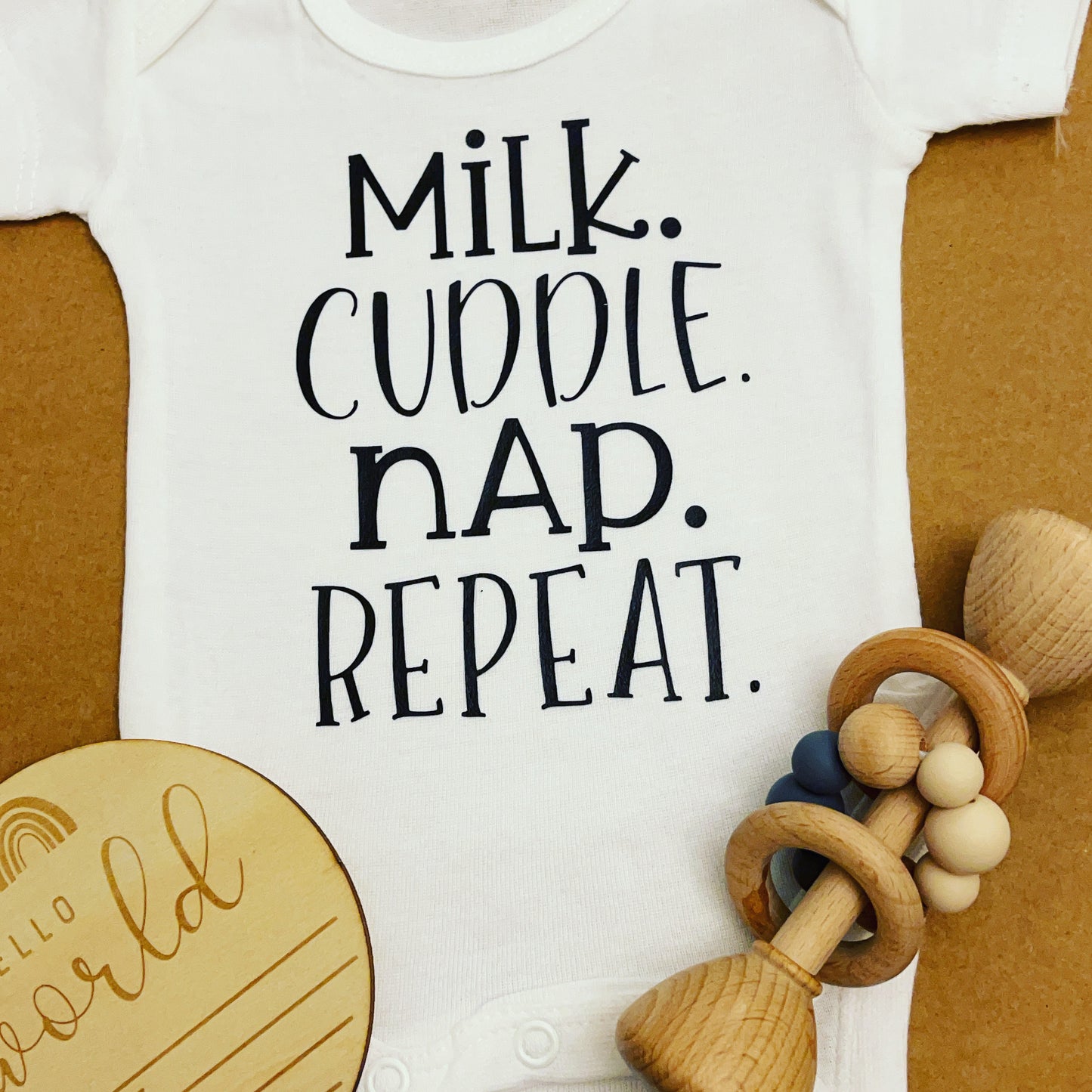 Milk Cuddle Nap Repeat - Personalised Newborn Onesie