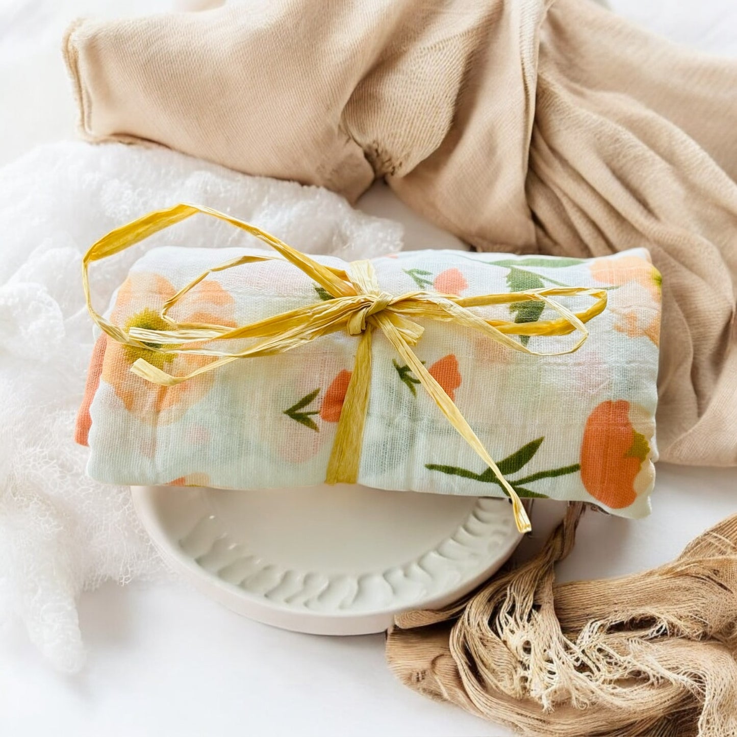 Peach Floral Organic Cotton Muslin Wrap