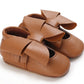Faux Leather Brown Bow Pre Walkers