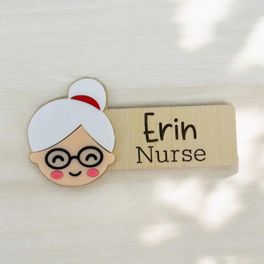 Mrs Claus Personalised Acrylic + Birch Wood Name Badge