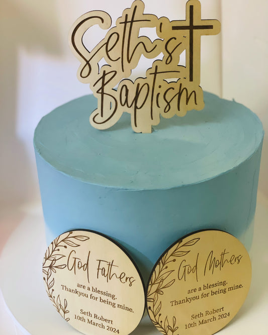 Wooden Baptism/Confirmation Cake Topper- Personalised