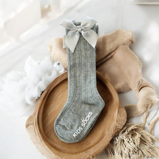 Christmas Grey Bow Cotton Knee High Newborn Socks