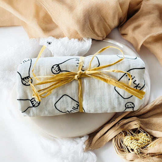 Black + White Milk Bottle Muslin Wrap