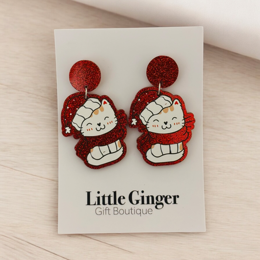 Red Kitty- Christmas Earring Dangle